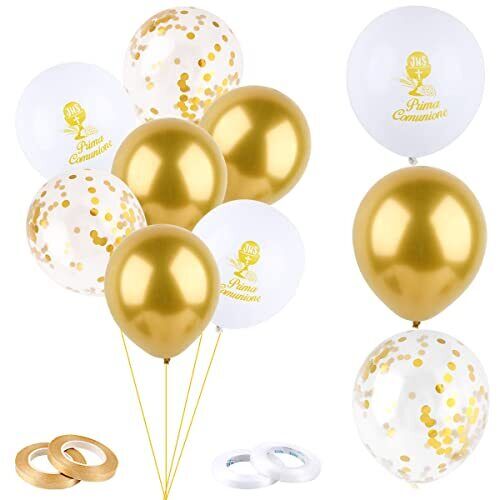 60pz Palloncini Prima Comunione Oro Bianco Calice Natstro Addobbi (A6F)