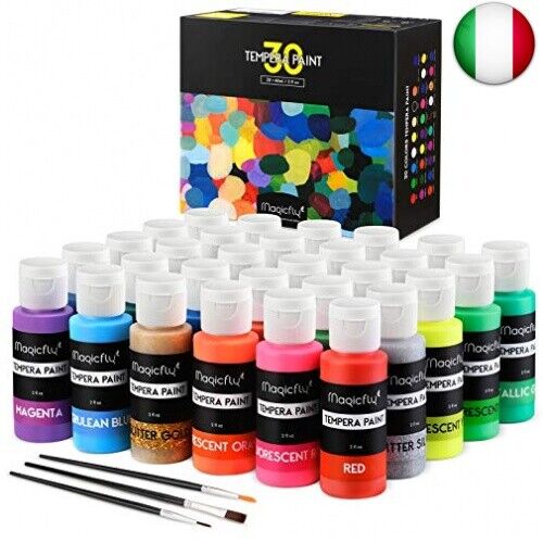 Magicfly Tempere Lavabili per Bambini, 30 Colori x 60 ml, Tempera Colori a Dita