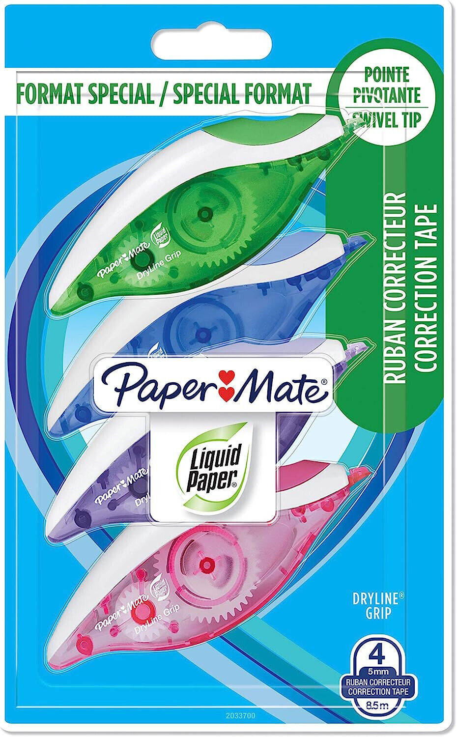 Paper Mate Liquido Carta Dryline Impugnatura Correzione Nastro 4 Confezione