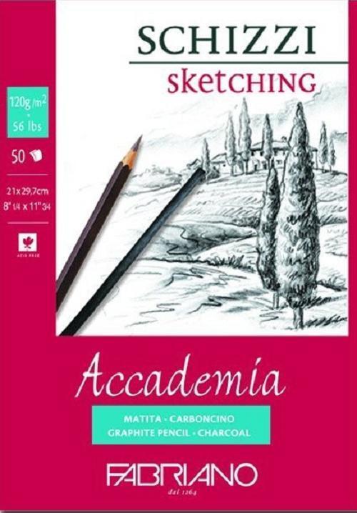 Blocco A4 da schizzi grana naturale, 50ff, 120gr per matita carboncino. Fabriano
