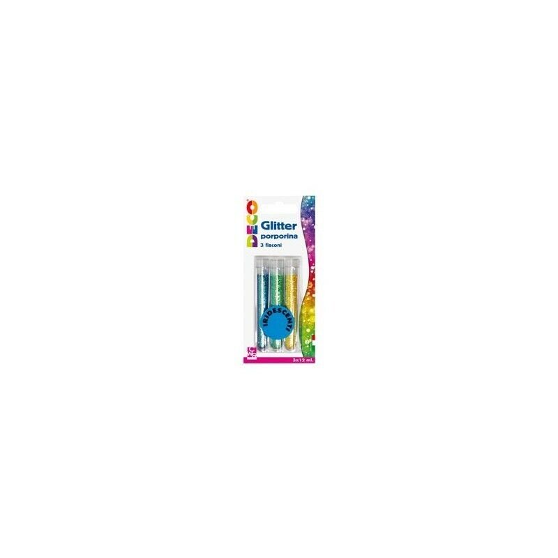 Blister glitter 3 Flaconi Grana Fine 12 ml Colori Assortiti Iridescenti Cwr