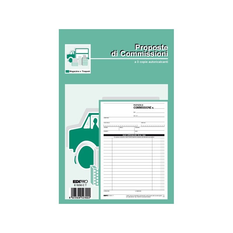 Blocco COPIA COMMISSIONI 23x15 cm da 33 Fg. 3 Copie Autoricalcanti E5230CT