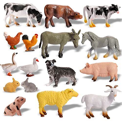 Dazarey Set di 16 statuette di animali da fattoria, mini statuette di (N8S)