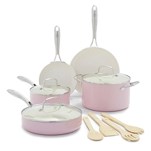 GreenLife CC005650-001 Set di pentole 5 Pezzi, Aluminium, Rosa (C7d)