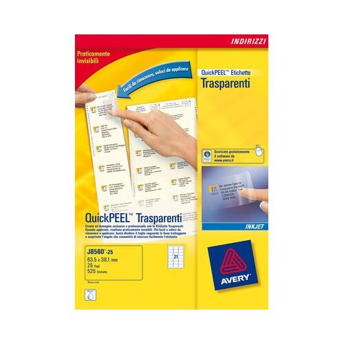 Etichette Adesive QuickPeel Avery - A4 - 99,1x38,1 mm - L7563-25 (Trasparente Co