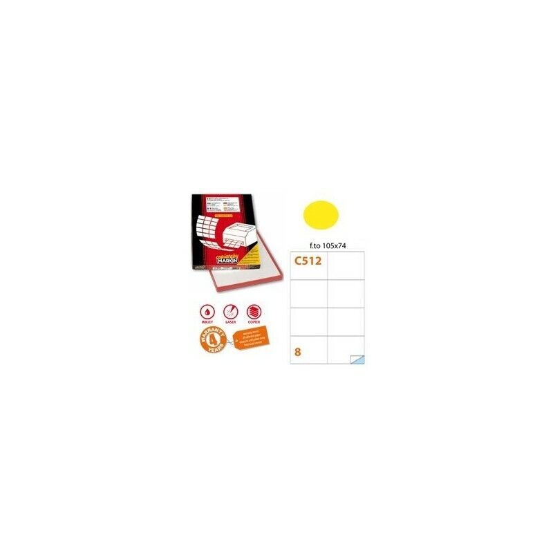 Etichetta Adesiva C/512 GIALLO Fluo 100Fg A4 105x74 mm (8 Et/Fg) MARKIN