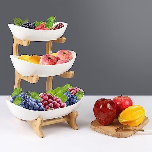 Diealles Shine Portafrutta da Tavolo in Ceramica 3 Livelli, Portafrutta (l8p)