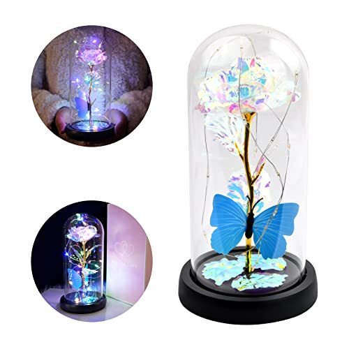 Vesaneae Rose Eterna, Rosa Bella e Bestia con Luce a LED, Rose Incantate (E4b)