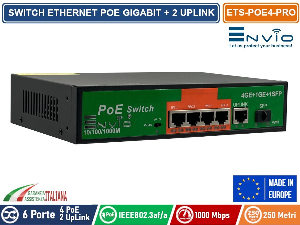 6 PORTE SWITCH ETHERNET POE GIGABIT 4 PORTE GE + 1 UPLINK GE + 1 UPLINK GE SFP.