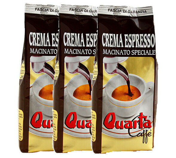 QUARTA CAFFE' miscela CREMA ESPRESSO da 250g macinato speciale. 3 CONFEZIONI