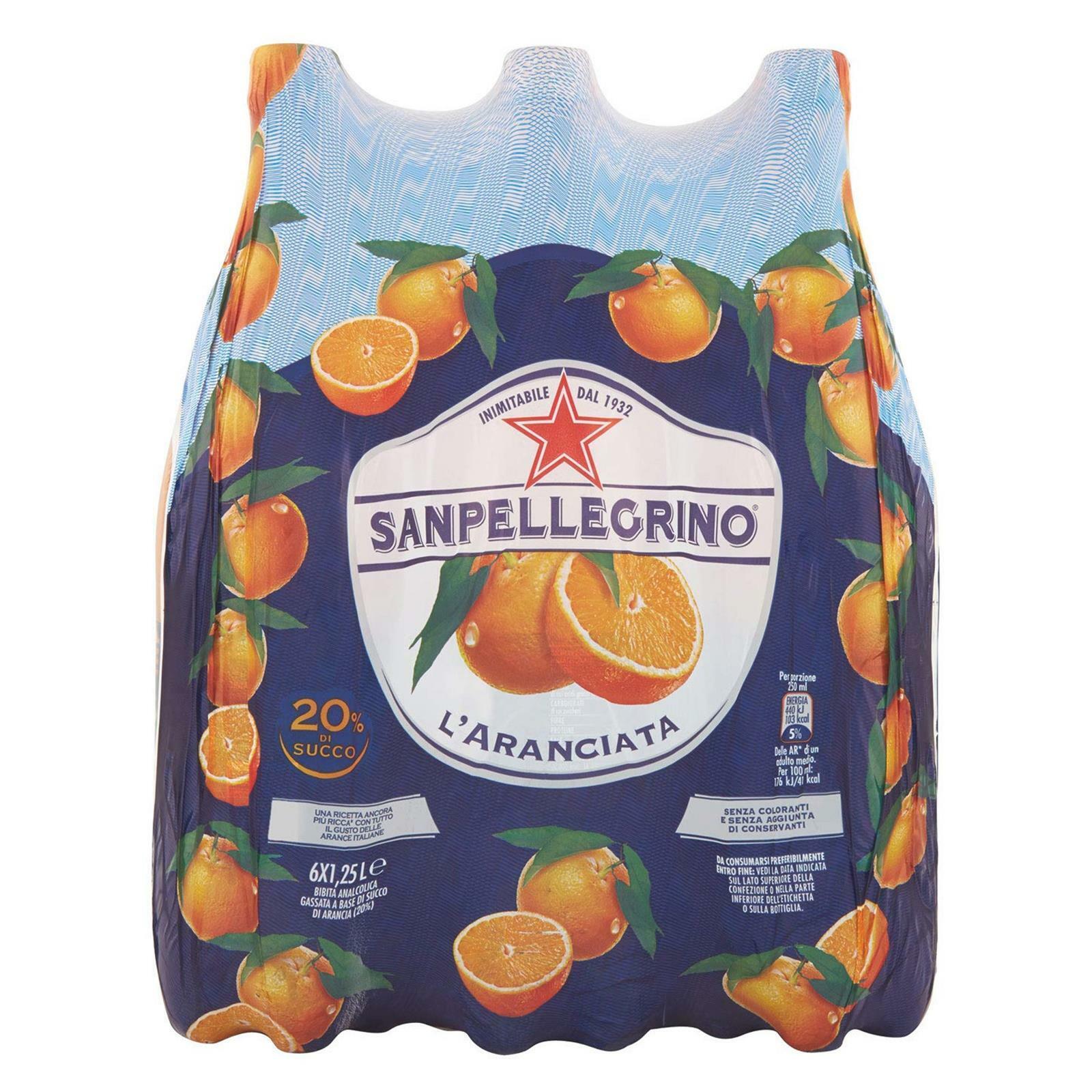6 BOTTIGLIE ARANCIATA SANPELLEGRINO L'ARANCIATA ARANCIA FRIZZANTE 1,25 LITRI