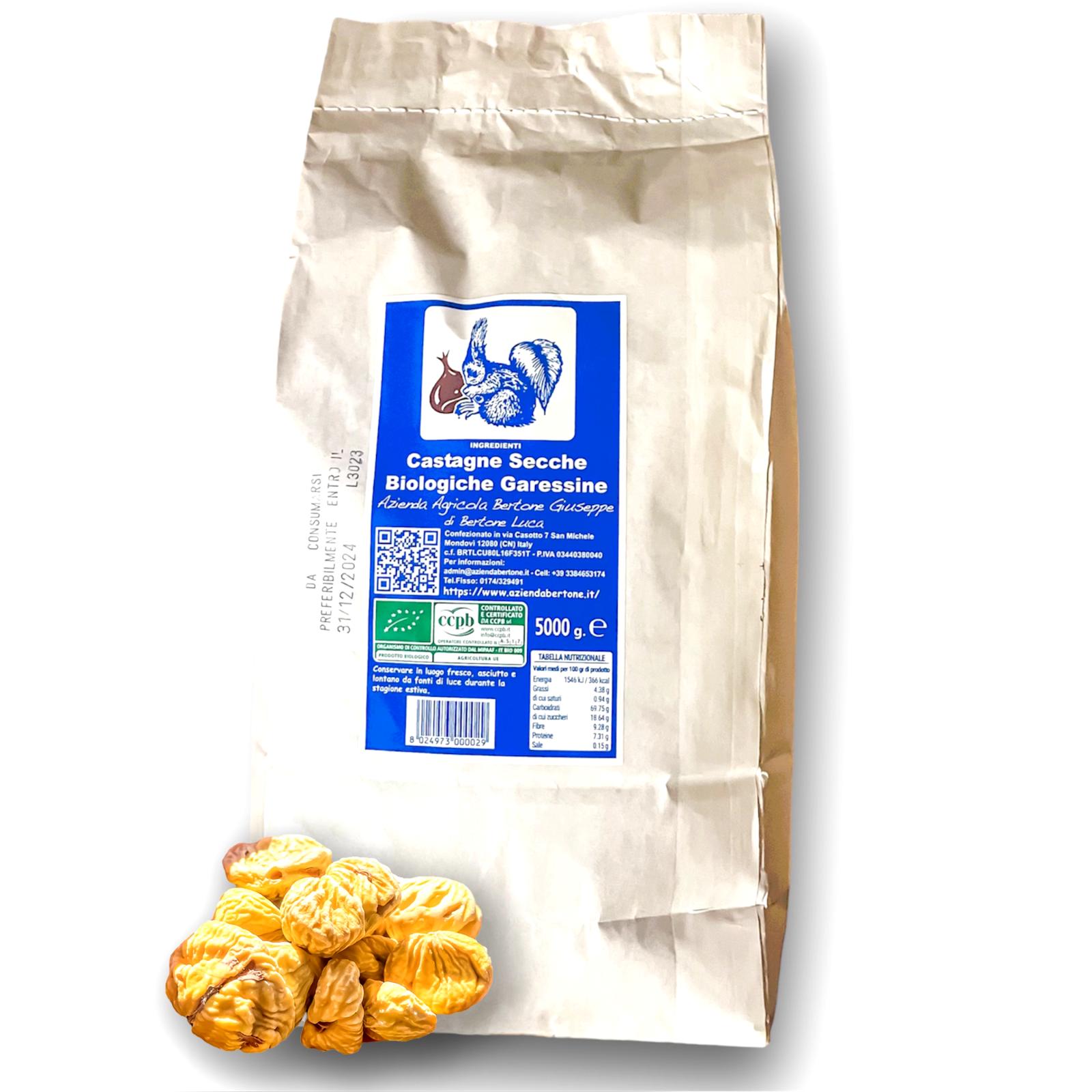 Castagne Secche Biologiche Garessine 5 Kg Cuneo Italia (1 Pacco da 5 Kg)