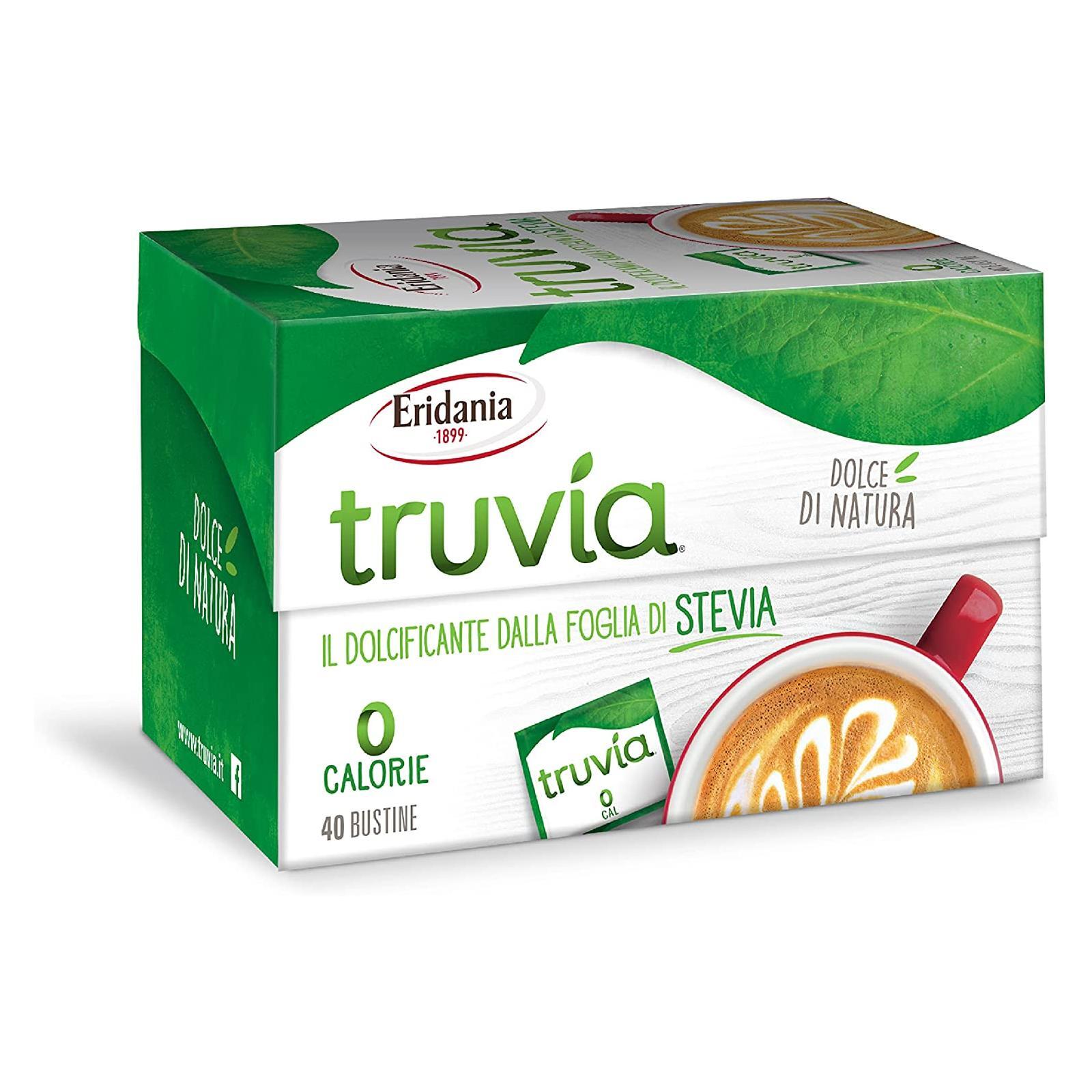 Dolcificante Truvia Eridania Foglia di Stevia Box da 40 Bustine 0 Calorie