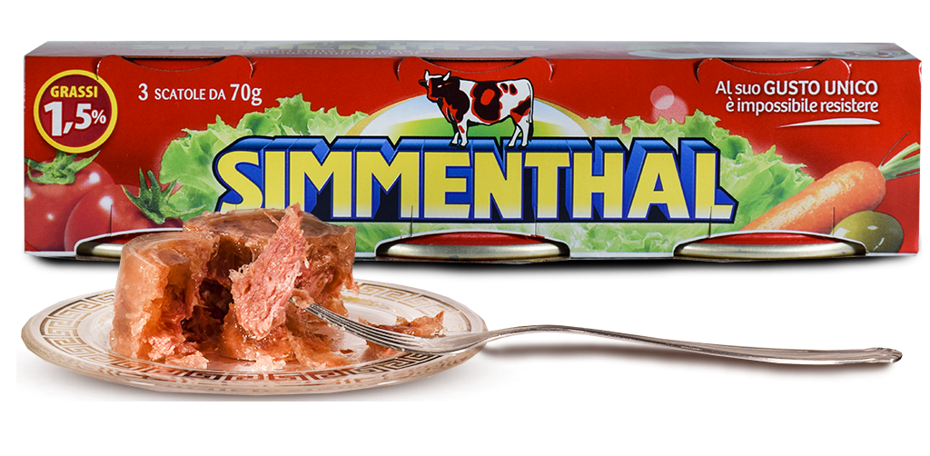 SIMMENTHAL CARNE IN SCATOLA ITALIANA MAGRA SELEZIONATA GELATINA MIELE SIMMENTAL