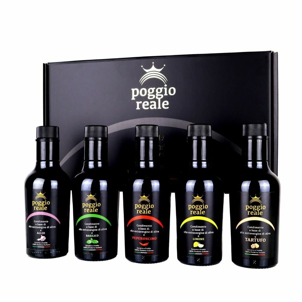 Poggio Reale Cofanetto Olio Extravergine Oliva Aromatizzato 5 Bottiglie ml 0,25