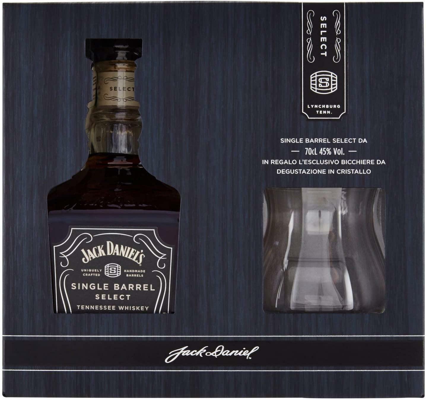 JACK DANIEL'S WHISKY SINGLE BARREL SELECT 70 CL CONFEZIONE CON UN BICCHIERE