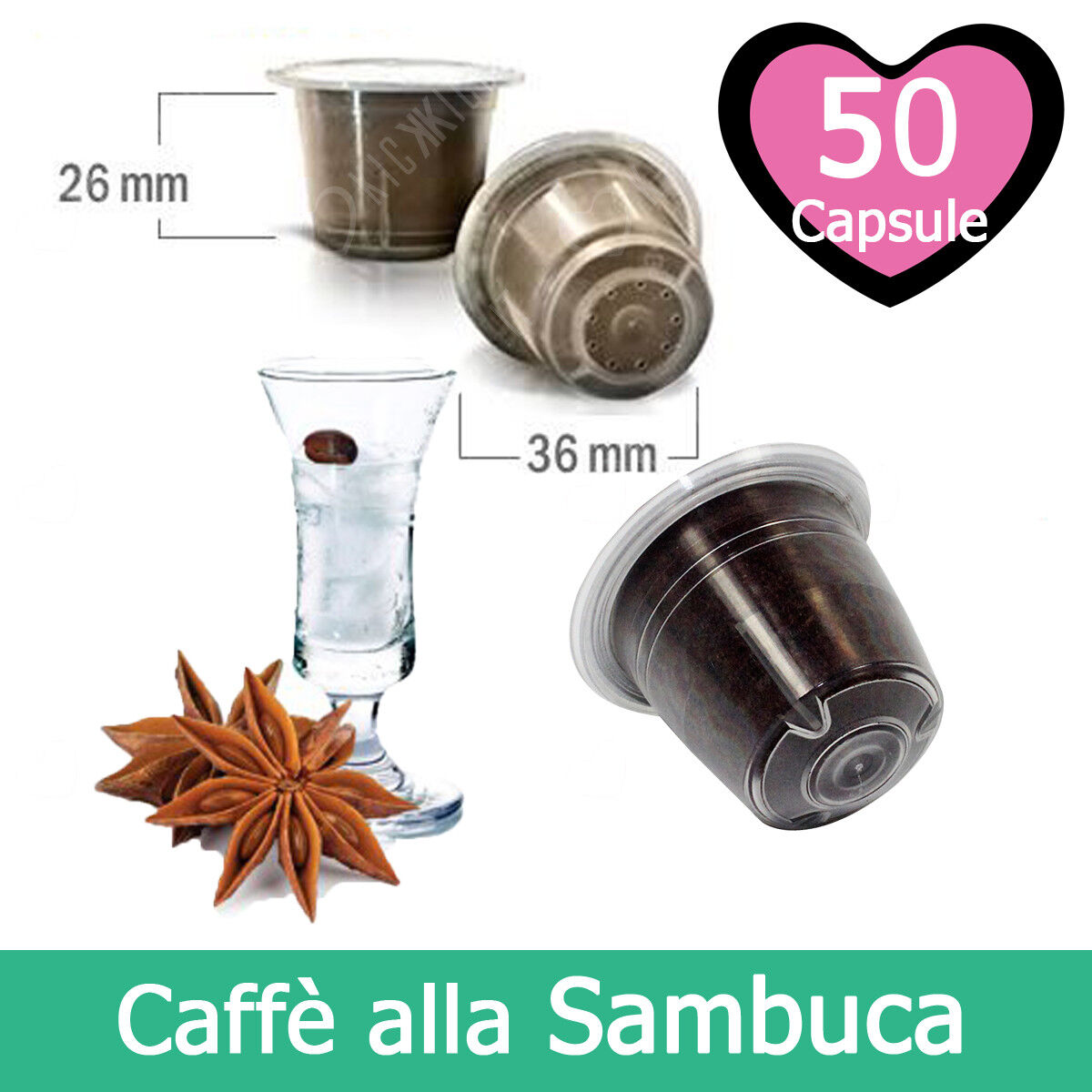 50 Capsule Caffè alla Sambuca Kickkick Cialde Compatibili NESPRESSO