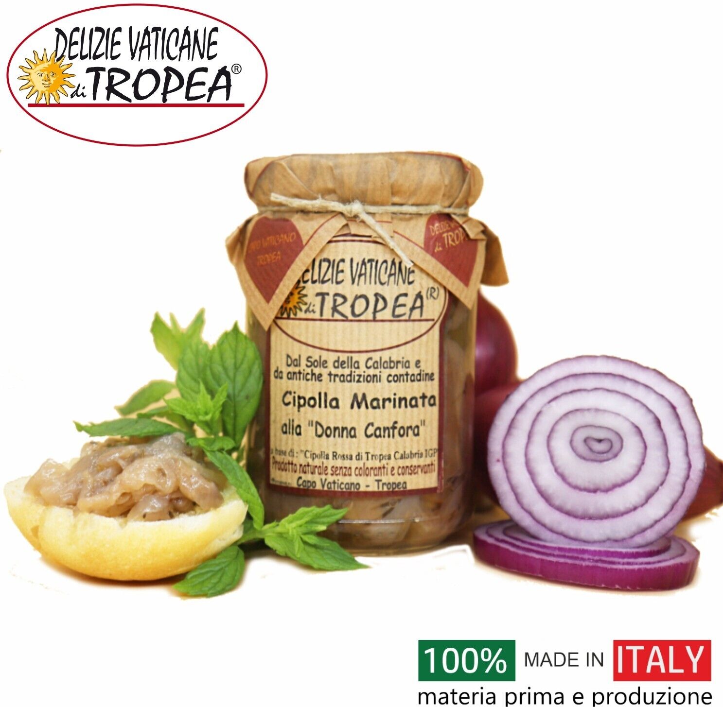 Cipolle di Tropea Marinata con Menta 280g -Composta Cipolle Rosse di Tropea IGP
