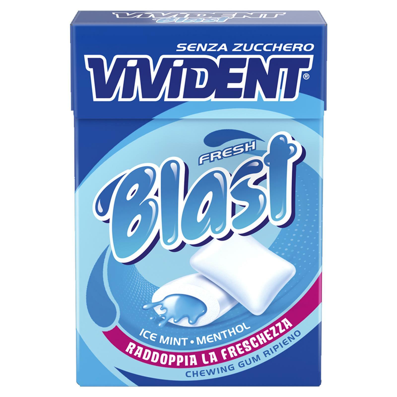 5 ASTUCCI GOMME DA MASTICARE RIPIENE VIVIDENT BLAST BLU ICE MINT MENTHOL