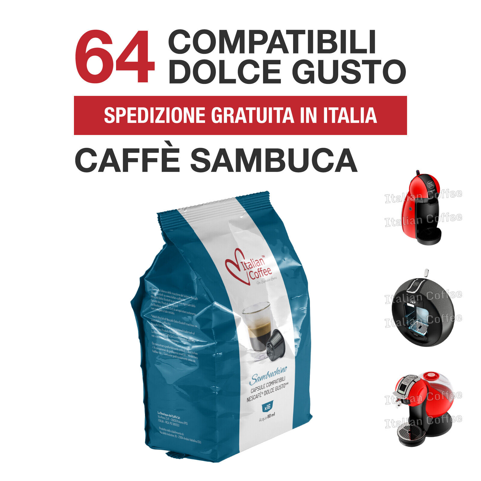 64 Capsule Cialde Caffè alla Sambuca compatibili Nescafé Dolce Gusto