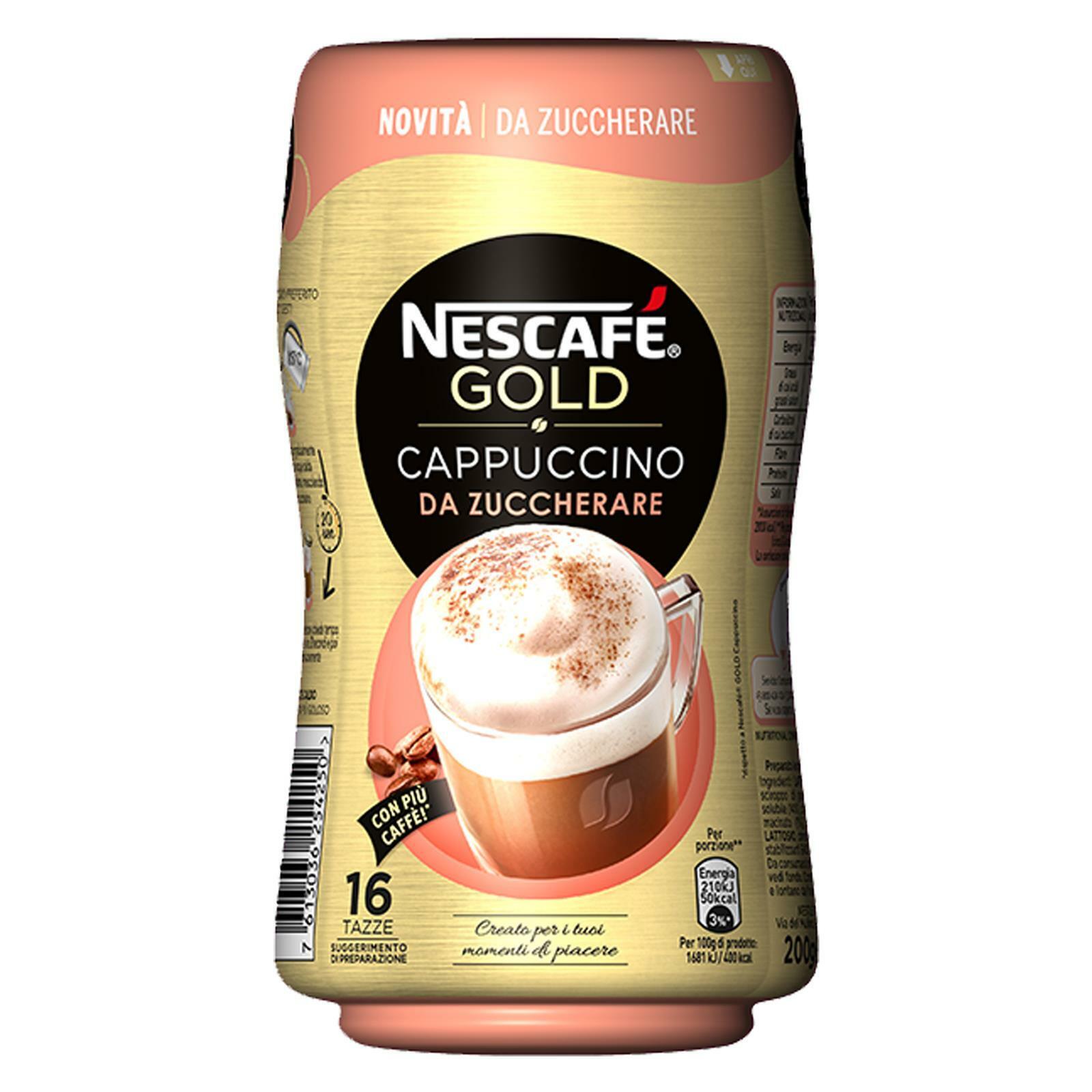 CAPPUCCINO DA ZUCCHERARE NESCAFE' GOLD 200 GR 16 TAZZE CAFFE' SOLUBILE PRONTO