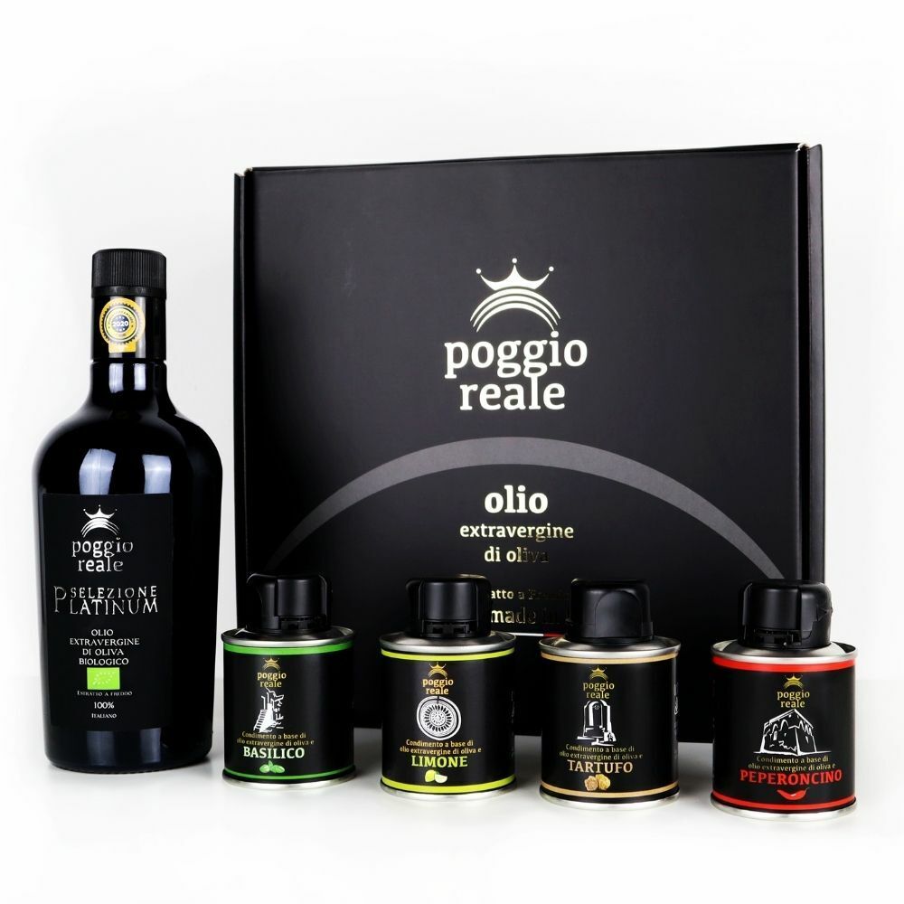 Poggio Reale Set Condimento e Olio Extravergine di Oliva Platinum Bio Litri 0,5