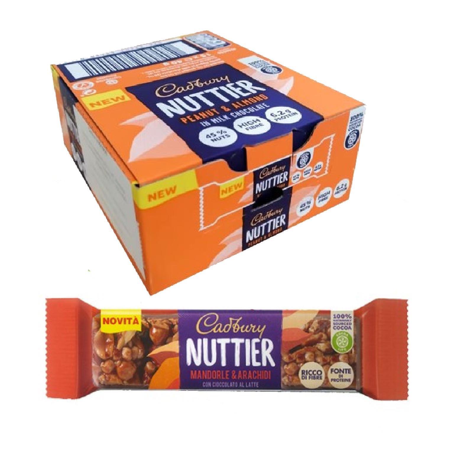 Barretta di Cioccolato Cadbury Nuttier Mandorle e Arachidi 15 pezzi 35 gr