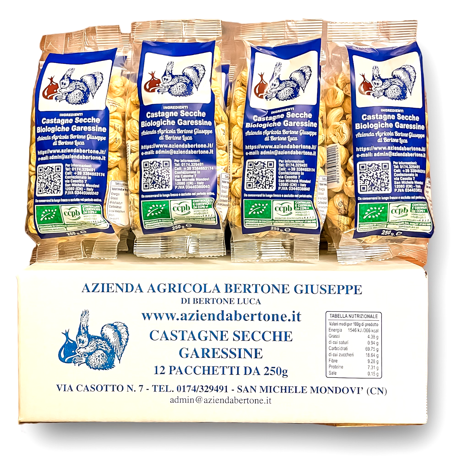 Castagne Secche Garessine Biologiche 3 Kg di Cuneo (Numero 12 confezion da 250g)