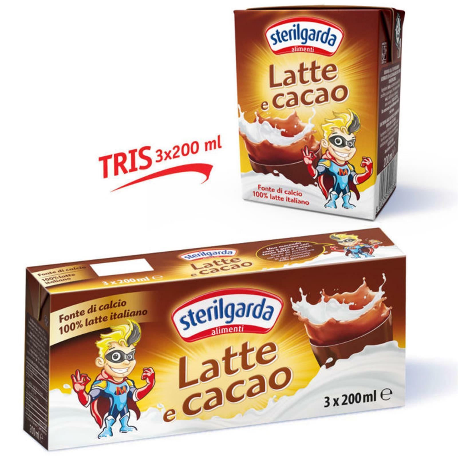 3 BRIK LATTE E CACAO STERILGARDA DA 200 ML MERENDA LATTE SCREMATO UHT CIOCCOLATO