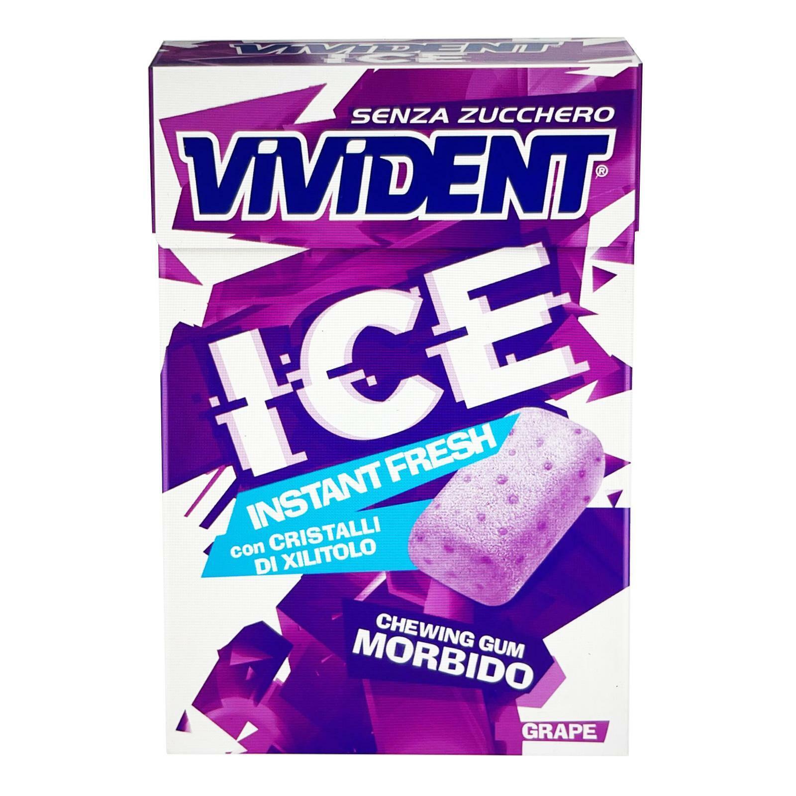 20 ASTUCCI GOMME DA MASTICARE VIVIDENT ICE GRAPE UVA 27 GR ISTANT FRESH