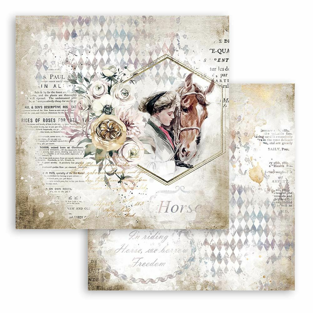 Carta Scrap Romantic Horses lady con cavallo by Stamperia