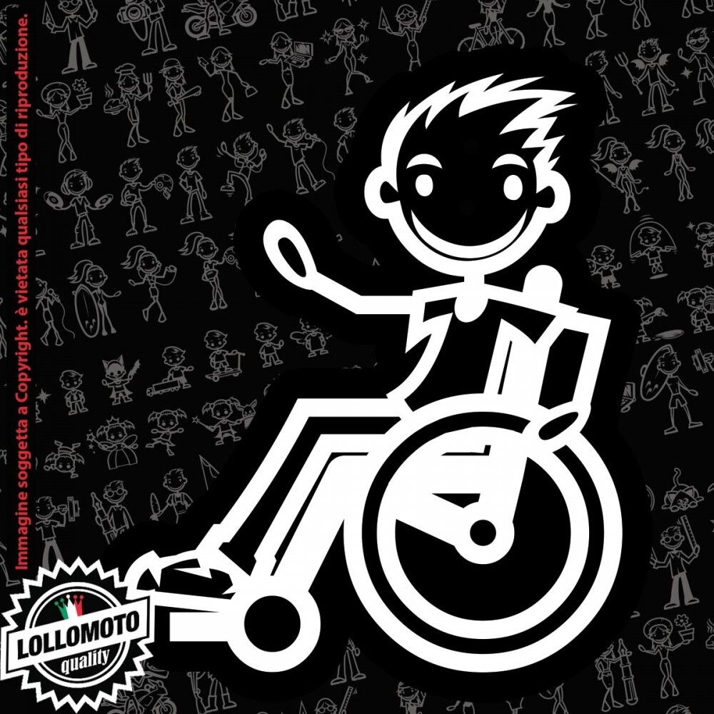 Ragazzo Disabile StickMan© 2.0 Bianchi e Neri Adesivi Famiglia Vetro Auto Sticke