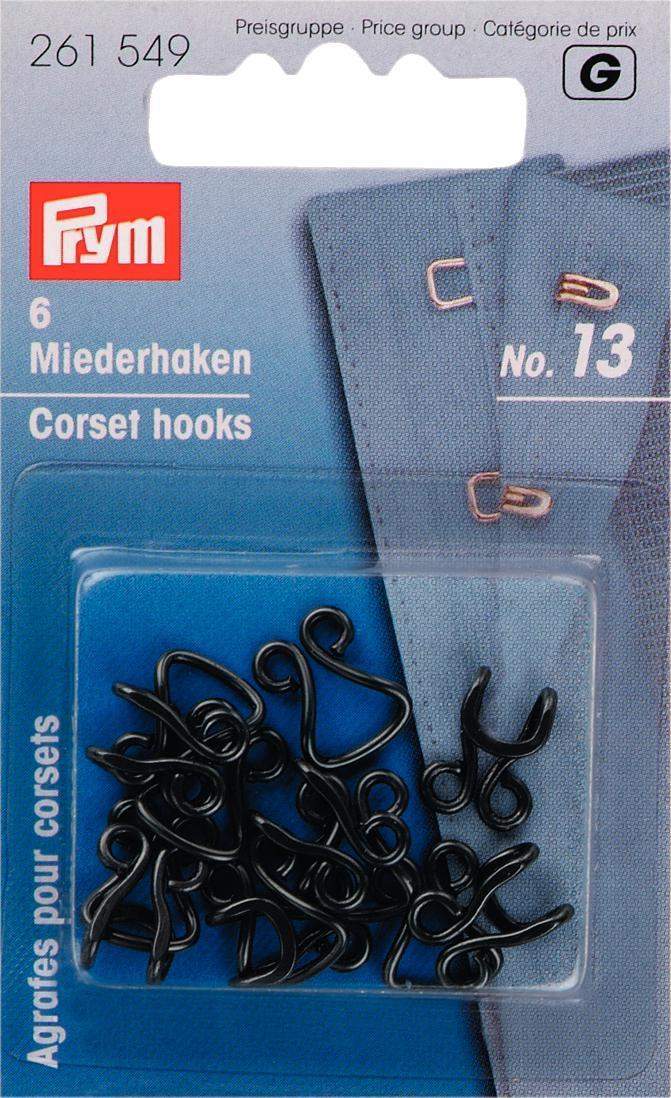 PRYM  261549 ganci ed occhielli n.13 per busti (conf. di 6 ganci) colore nero