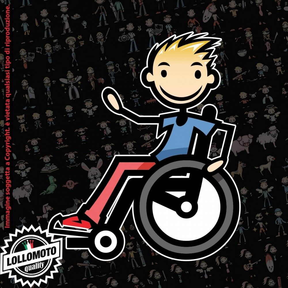 Ragazzo Disabile StickMan© 2.0 Colorati Adesivi Famiglia Vetro Auto Stickers Fam