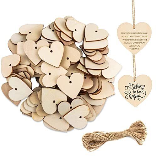 Cuori Legno,100 Pezzi Cuori in Legno,Cuoricini Legno con Spago da (f7p)