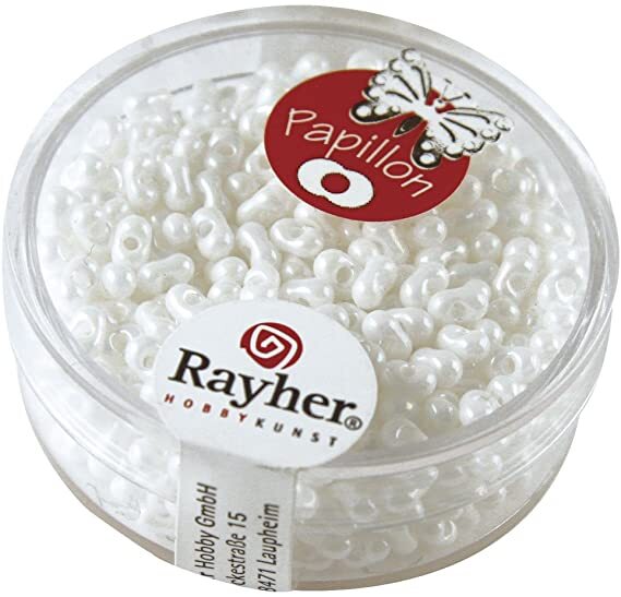 RAYHER - 18 GRAMMI - ROCAILLE PAPILLON IN VETRO CON FORO Ø2x4MM - COLORE BIANCO