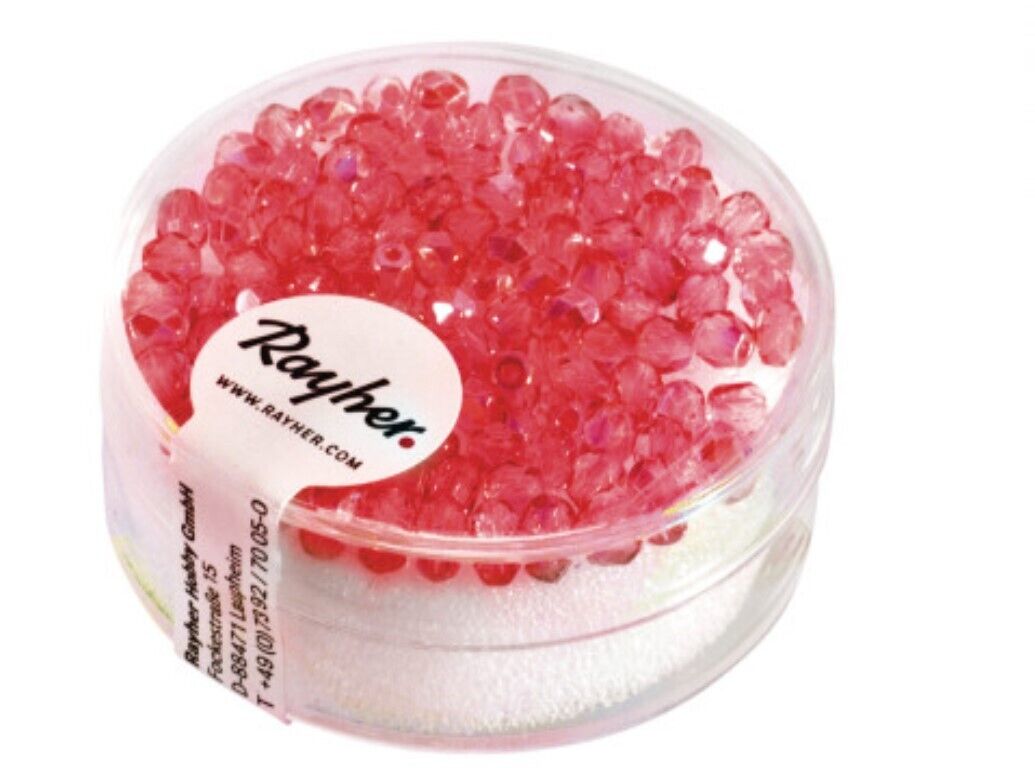 RAYHER - 100 PEZZI - PERLA VETRO SFACCIETTATA 3MM - COLORE ROSSO RUBINO IRIDE...