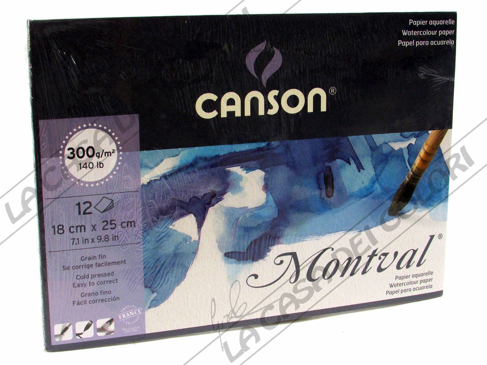 CANSON MONTVAL - 18x25cm - 300 g/mq - GRANA FINE - BLOCCO 12 FG - ACQUERELLO