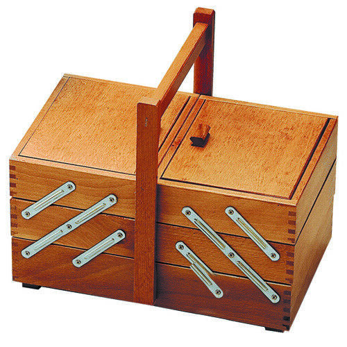 CESTINO PORTALAVORO 3 PIANI NOCE, NATURALE WOODEN SEWING BASKET 28 x 17 x 28 cm