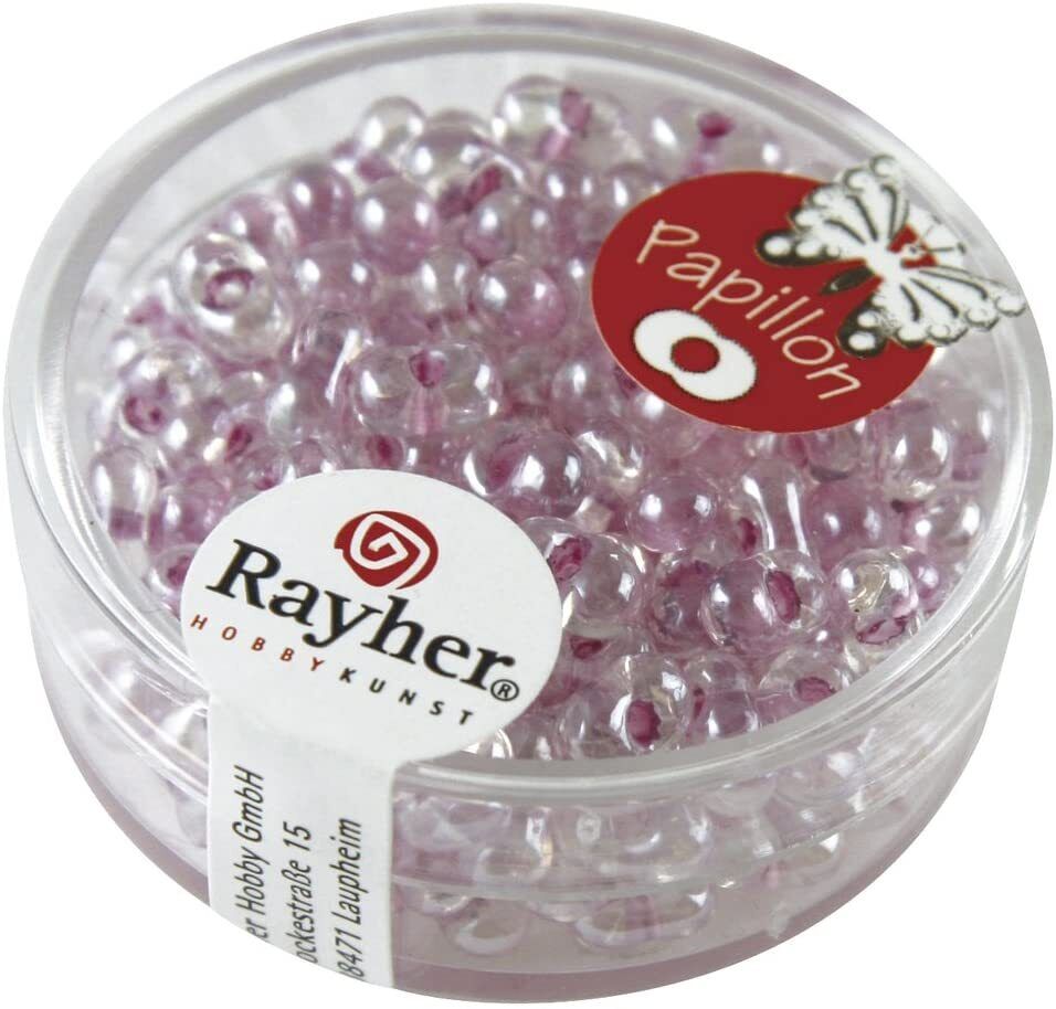RAYHER - 18 GRAMMI - ROCAILLE PAPILLON IN VETRO CON FORO Ø3,2MM - COLORE LILLA