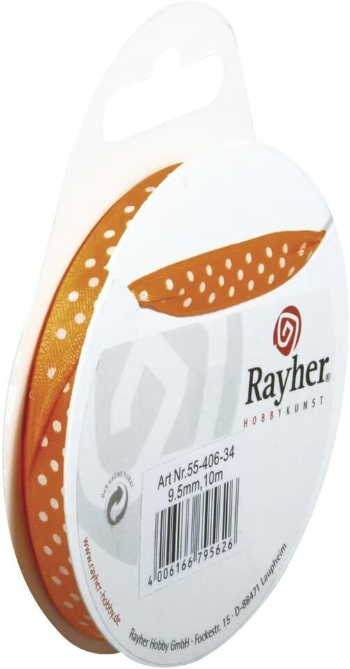 RAYHER - NASTRO IN RASO CON PUNTINI H 9,5mm ROTOLO 10MT ARANCIO