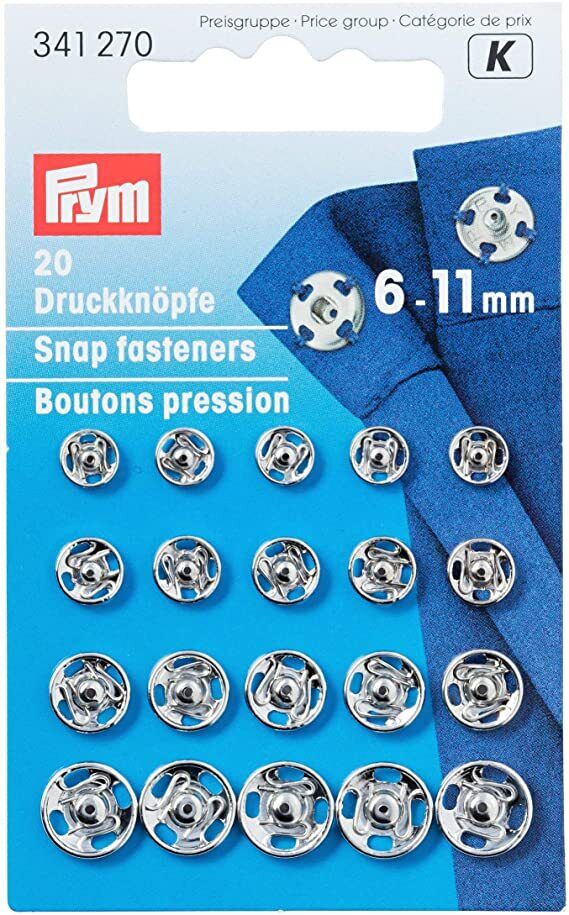 PRYM - CONFEZIONE DA 20 PEZZI - BOTTONI AUTOMATICI DA 6 A 11MM - IN OTTONE CO...