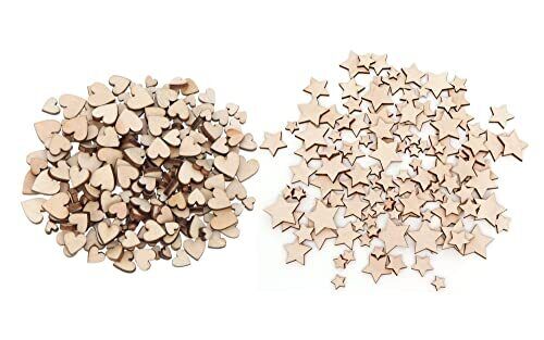 Lahviuu 200 PCS Stella di Legno Cuori Legno Cuoricini Legno Stelline (M9n)
