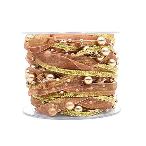 ANCLLO 10M Artificial Bead Ribbon Chiffon Ribbon and Organza Lace Ribbon (s6i)