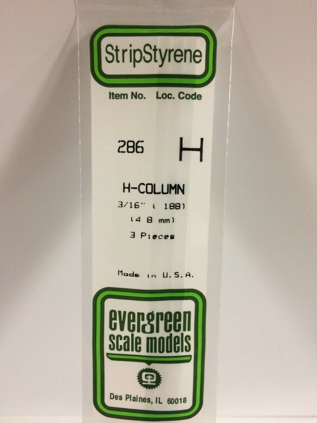 Evergreen EV0286 Profilato sezione H 350mm altzza 4,8mm (3pz) modellismo