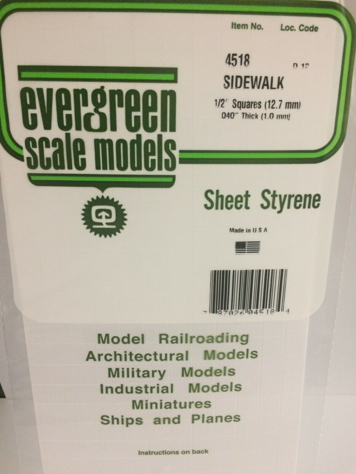 Evergreen EV4518 Foglio quadretti 15x30cm 12,7mm modellismo