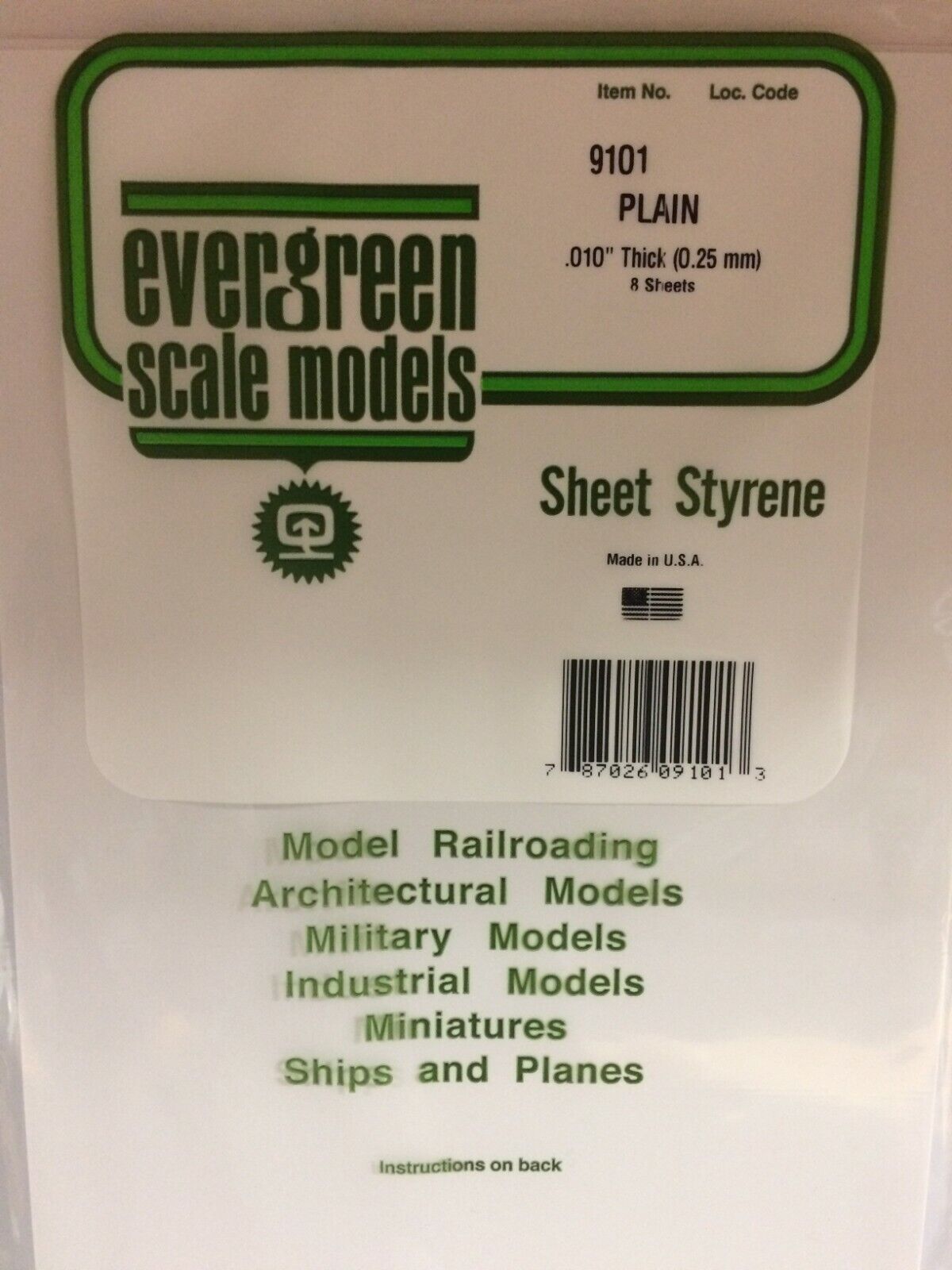 Evergreen EV9101 Polistirene bianco 20x53cm spess. 0,25mm (8pz) modellismo