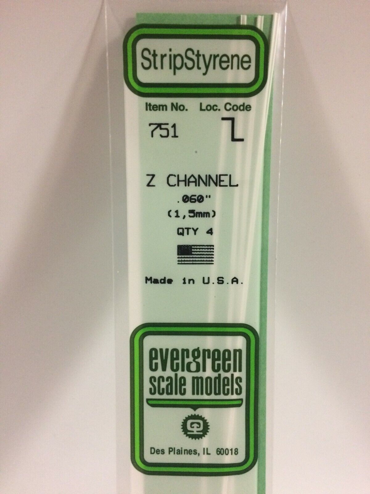 Evergreen EV0751 Profilato a Z 350mm 1,5mm (4pz) modellismo