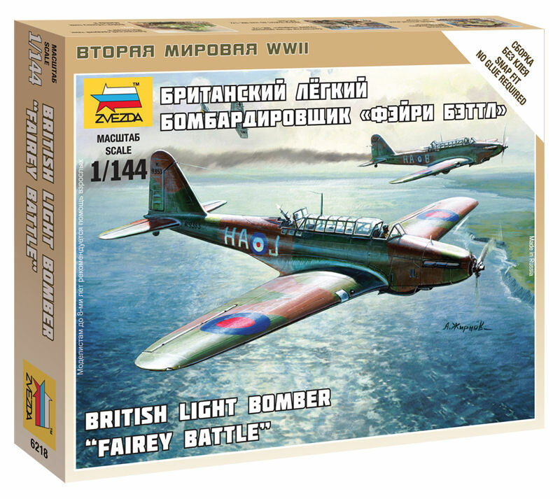 British Light Bomber Fairey Battle Plastic Kit 1:144 Model ZVEZDA