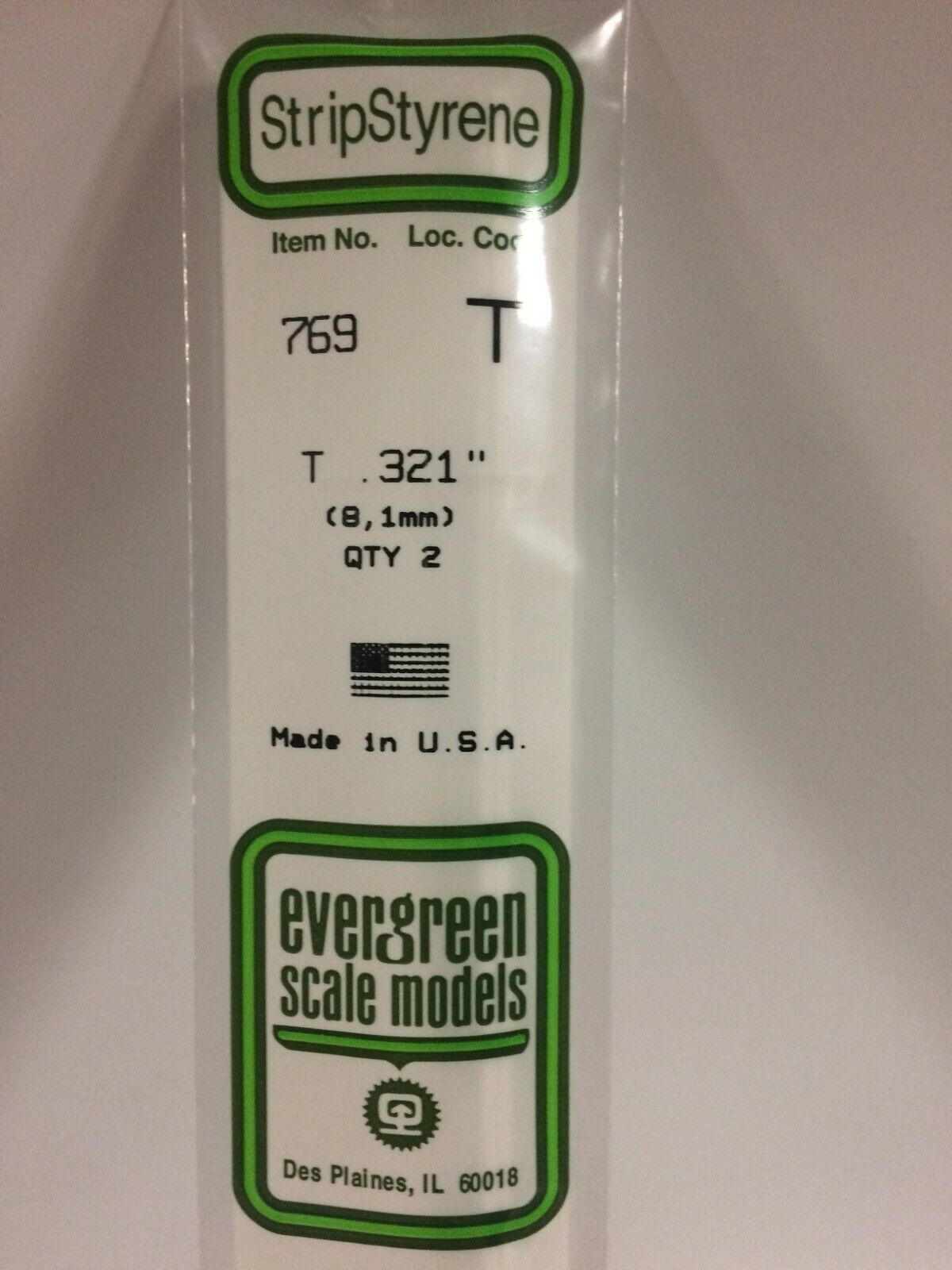 Evergreen EV0769 Profilato bianco opaco a T 350mm 8,1mm (2pz) modellismo